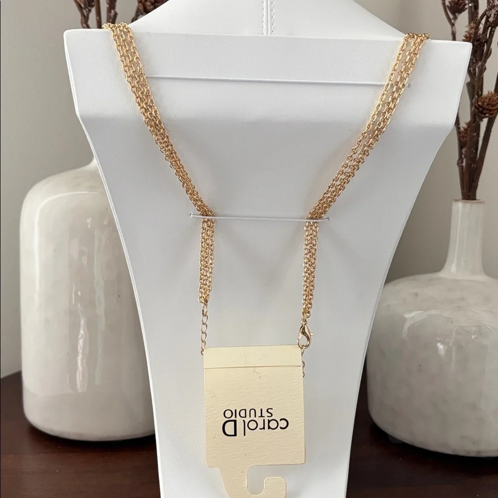 Carol D Studio Goldtone triple chain, black acrylic beveled rectangle stones